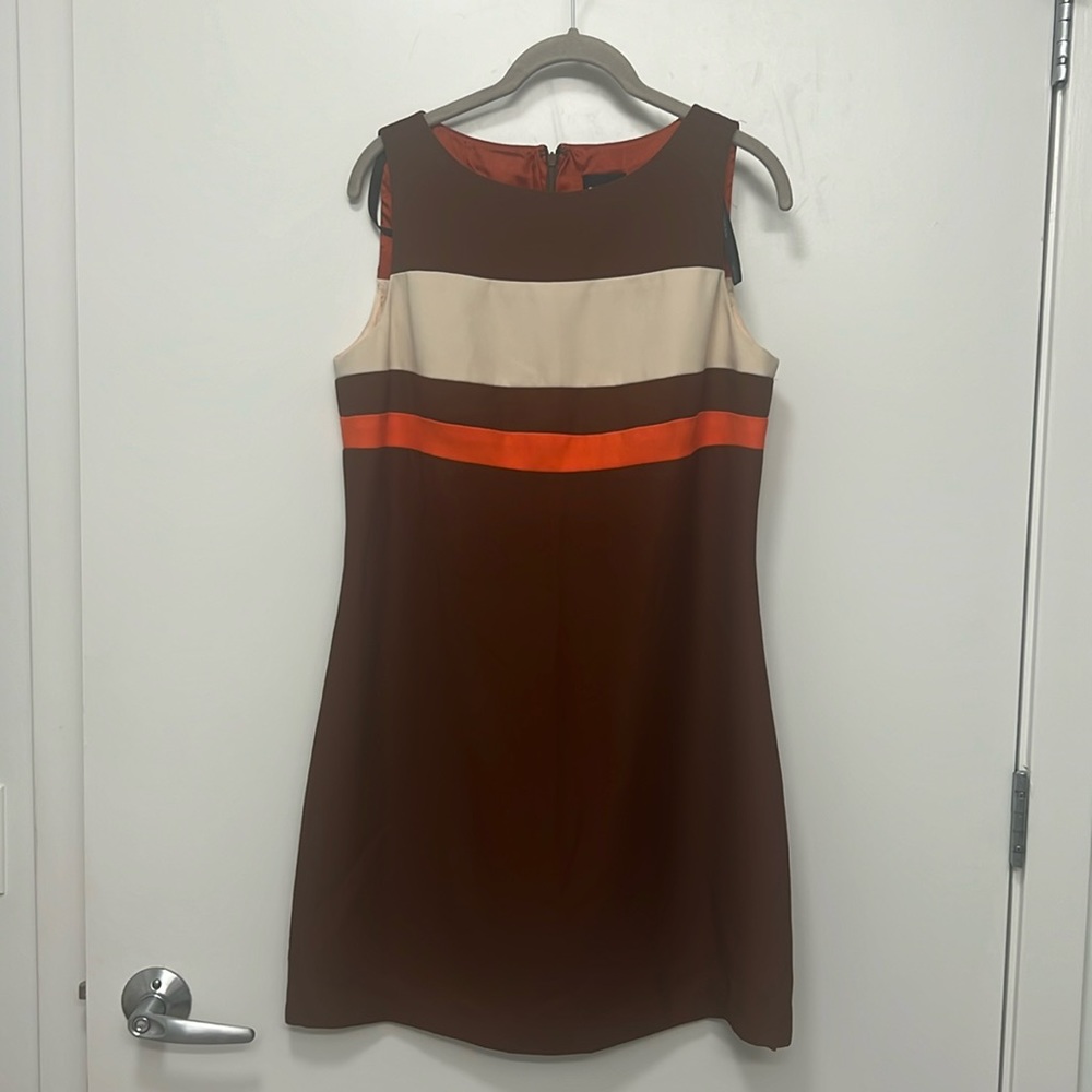 1990s Mod Brown and Orange Mini Dress